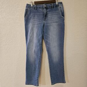 D. Jeans Elastic Waist Blue Jeans Straight Leg Stretch Denim Size 8